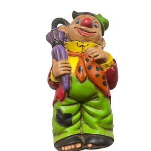 Ceramic Clown Figurine Chalkware c. 1971 To Mom From Tammy Hand Painted vintage